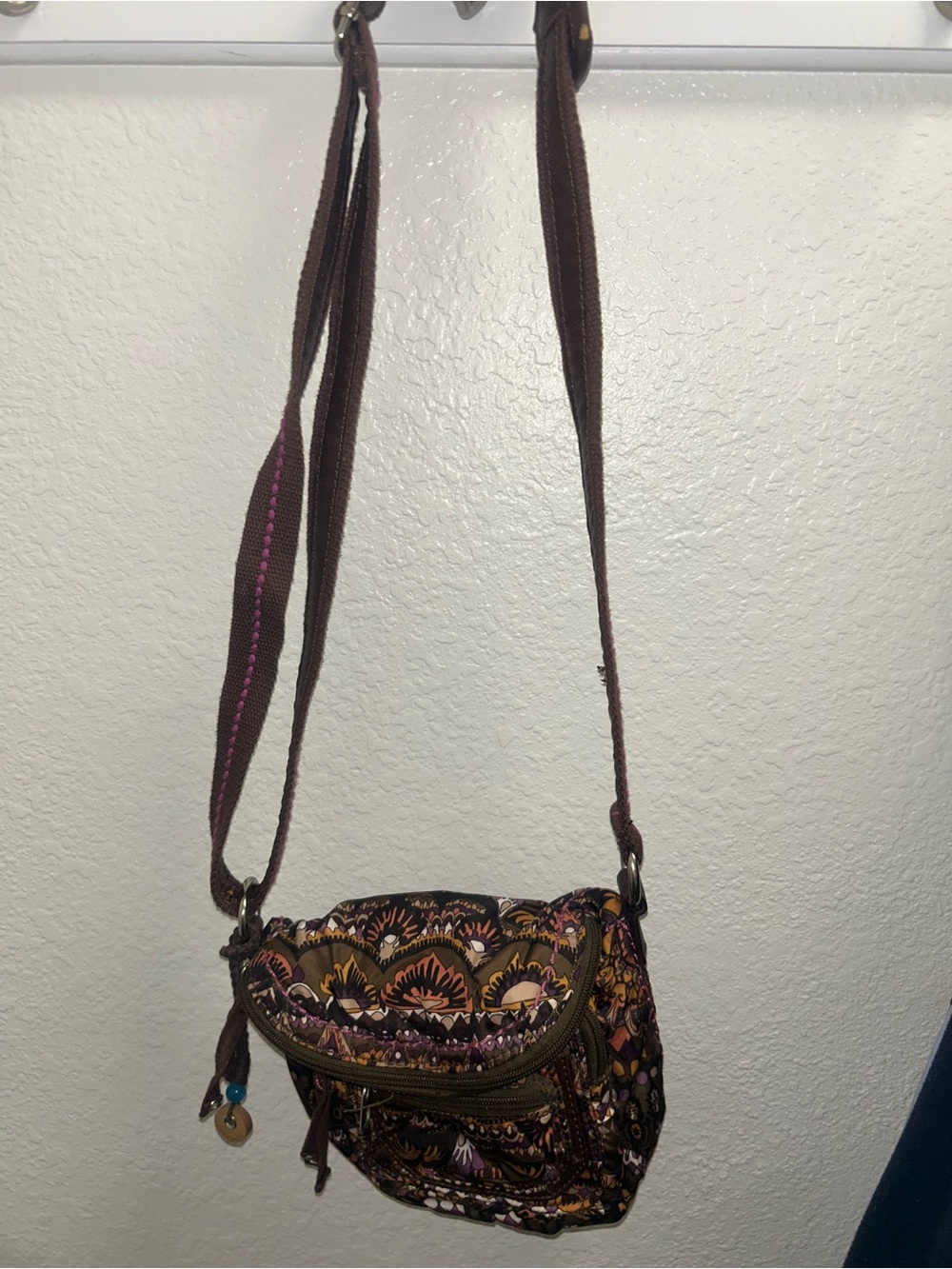 Sakroots Brown Floral Patterned Crossbody with Pink Accents